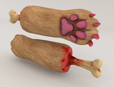 Dog Paw Shaped Meat Snack With Bone Purple Pads And Red Juicy Bone In Meat 3d model Dog Paw Shaped Meat Snack With Bone Purple Pads And Red Juicy Bone In Meat 3d model