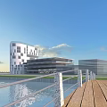Modern Industrial Factory Building With Glass Curtain Wall White Gray Exterior And Green Lawn Blue Sky Background