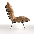 Brown Cushioned Single Sofa With Wooden Slats And Black Metal Legs
