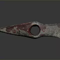 Ancient Stone Weapon With Red Green White Textured Surface And Central Hole Spearhead Shape 3d model