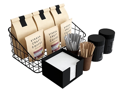 Tableware Condiment Coffee Bag Food Packaging Stirring Bar Straw Iron Basket Tissue Box model