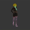 Human Character Wearing Black Coat Red Scarf Black Stockings And Boots In Standing Pose