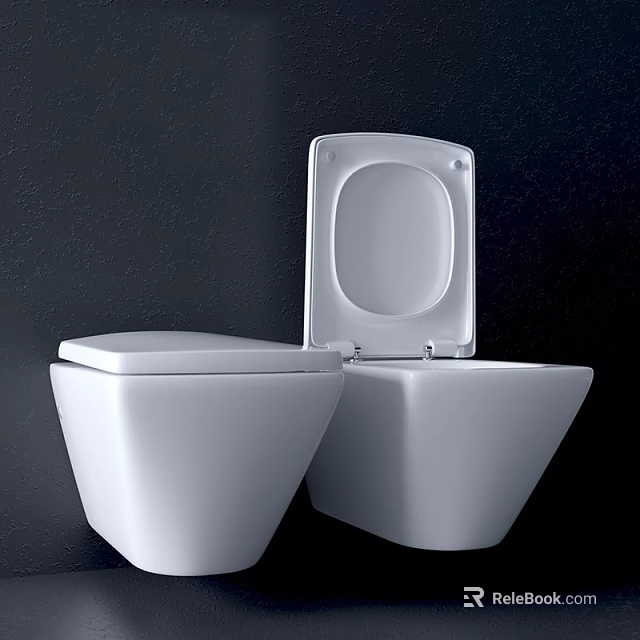 Two Modern White Toilets With Open Lids And Sleek Contemporary Design 3d model 