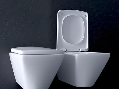 Two Modern White Toilets With Open Lids And Sleek Contemporary Design 3d model