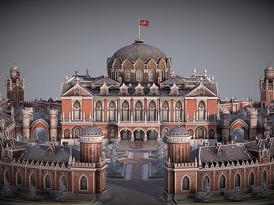 European-style cartoon architecture Moscow Petrovsky Palace 3d model
