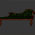 Vintage Chaise Lounge With Green Upholstery And Wooden Carved Frame