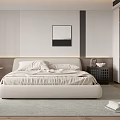 Modern Bedroom Interior Design With White Bed Nightstands Decorative Painting Window Curtains And Area Rug