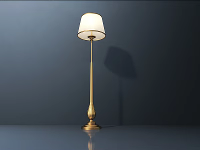 Modern Gold Floor Lamp With White Lampshade Slender Stand And Reflective Base 3d model