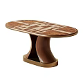 Oval Wooden Dining Table With Decorative Pattern And Unique Modern Base