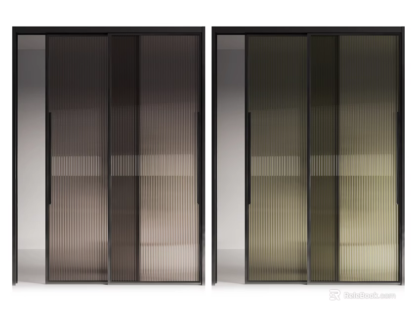 Contemporary Double Sliding Doors With Black Frames And Textured Gradient Glass 3d model