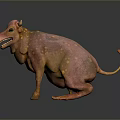 Mythical Fantasy Game Movie Character With Pink Orange Skin Bumpy Texture Horns And Tail