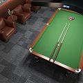 Modern Billiard Room Interior With Pool Table And Leather Sofa