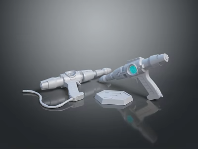 Futuristic Sci Fi Weapons with White Design Green Circular Accent and Detailed Base Components 3d model