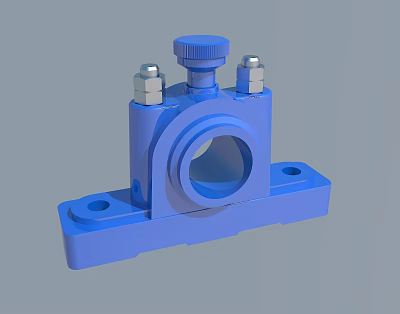 Blue Mechanical Bracket With Circular Hole Top Adjustment Knob And Mounting Bolts 3d model