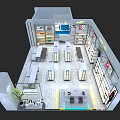 SKLONG Specialty Store With Yellow Facade And Shoes Clothing Display Shelves Sofa Plants
