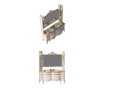 Elegant Bathroom Vanity Design With Ornate Mirror And Carved Cabinet Details 3d model