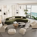 Modern Curved Fabric Sofa And Coffee Table Set For Luxury Living Room Interior Design