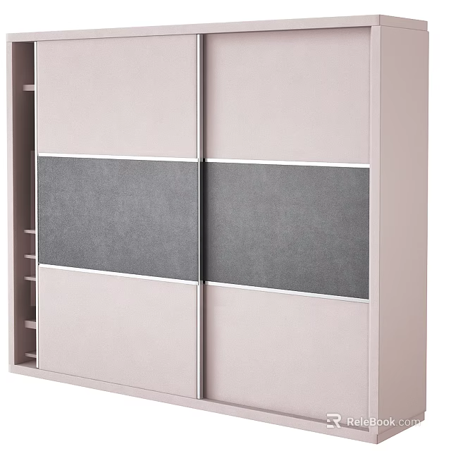 Modern Light Colored Wardrobe Interior With Sliding Doors And Gray Panels 3d model 