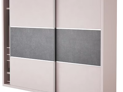 Modern Light Colored Wardrobe Interior With Sliding Doors And Gray Panels 3d model