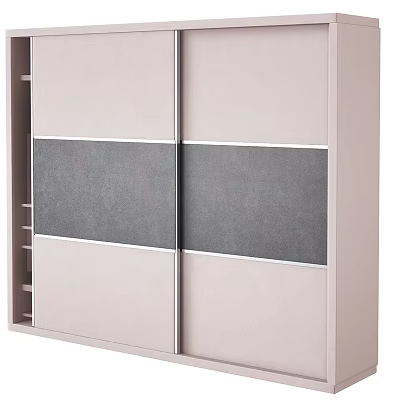 Modern Light Colored Wardrobe Interior With Sliding Doors And Gray Panels 3d model