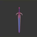 Ornate Fantasy Sword With Blue Blade And Golden Hilt Decoration Details