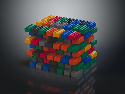 Multicolored Building Blocks Layered To Create Cube Shaped Structure With Reflections 3d model