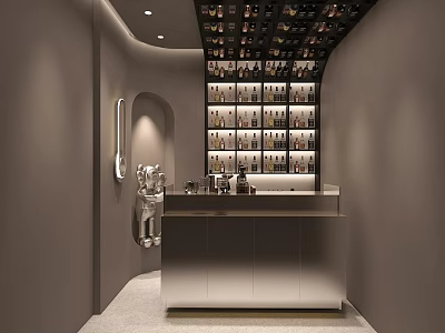 Modern Bar Interior With Abundant Wine Bottles And Stylish Counter 3d model