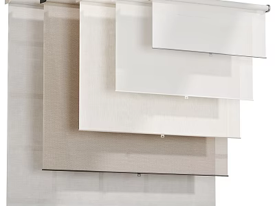 Modern Layered Curtains In Neutral Tones With Sheer And Textured Fabrics For Home Interior 3d model