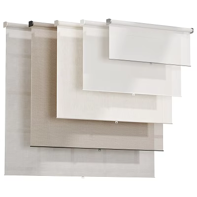 Modern Layered Curtains In Neutral Tones With Sheer And Textured Fabrics For Home Interior 3d model