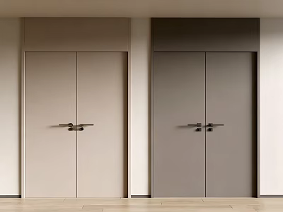 Double Doors in Beige and Gray with Light Walls and Wooden Floor Interior 3d model