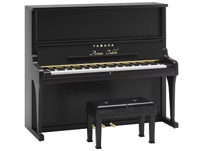 High Quality Yamaha Upright Piano With Matching Black Bench For Musical Performance 3d model
