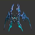 Futuristic Decorative Structure With Blue Teal Winged Design And Symmetric Patterns