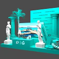 Turquoise Themed Floral Installation With Columns Statues And Coastal Decor
