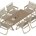 Outdoor Folding Table And Chair Set With Stripe Tabletop Metal Frame Fabric Seats