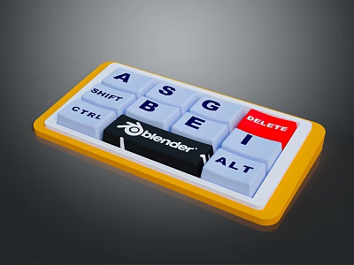 Electronic Keyboard With Yellow Frame Blender Logo Function Keys And Letter Buttons 3d model