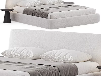 Modern Double Bed Interior With Upholstered Headboard Soft Pillows And Nightstand 3d model