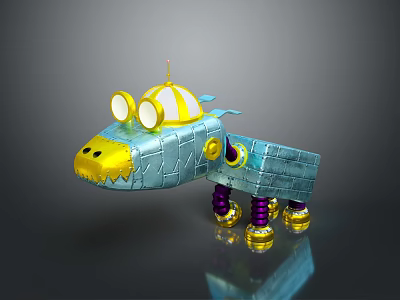 Character Toy Airplane With Biological Design Golden Head Big Eyes Purple Spring Legs 3d model