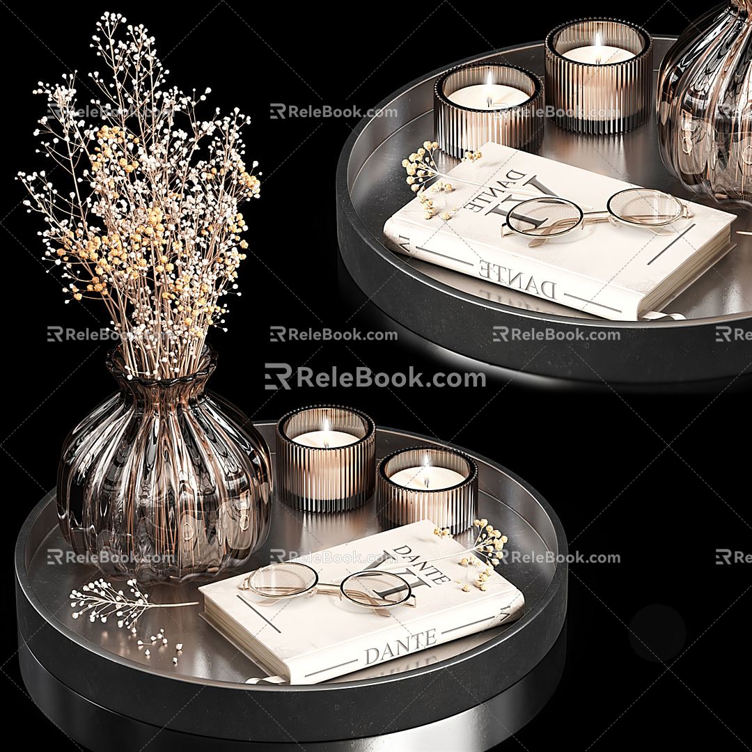 Modern Ornaments Combination Decorations Ornaments Tray Ornaments Restaurant Ornaments Candle Furnishings Vase Books 3d model