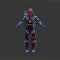 Sci-Fi Mechanical Robot With Red White Armor Helmet And Mechanical Arms 3d model
