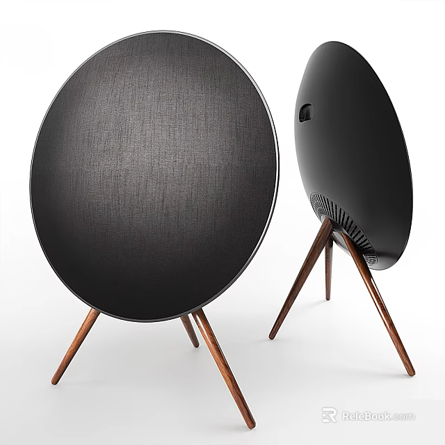 Modern Headphone Speaker with Black Circular Design and Wooden Stand for Home Audio 3d model 
