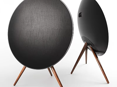 Modern Headphone Speaker with Black Circular Design and Wooden Stand for Home Audio 3d model