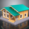 Wooden Detached Villa With Green Roof Front Steps And White Framed Windows