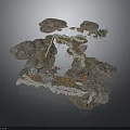 Natural Rock Formation With Winding Path Small Water Area And Green Plant