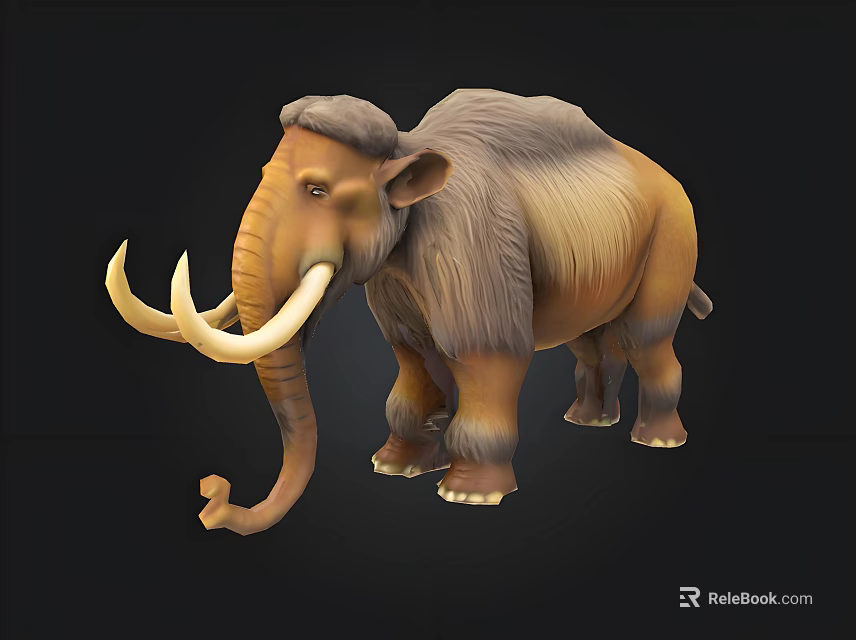 Realistic Mammoth 3D Model With Long Tusks Shaggy Hair And Brown Fur 3d model 