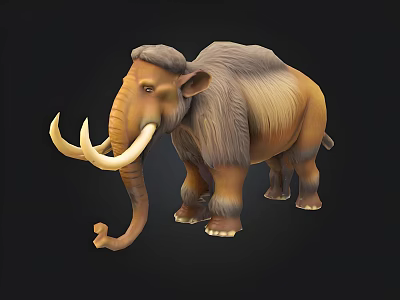 Realistic Mammoth 3D Model With Long Tusks Shaggy Hair And Brown Fur 3d model