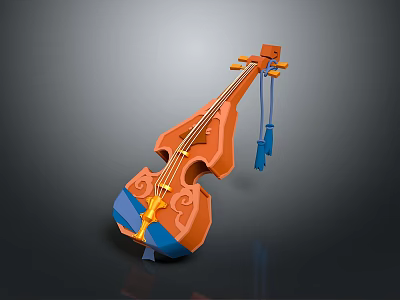 Orange Stringed Musical Instrument With Blue Hand Painted Artistic Supplies And Decorative Patterns 3d model