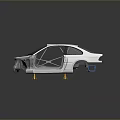 White Car Body Frame With Open Doors And Structural Components On Stands 3d model