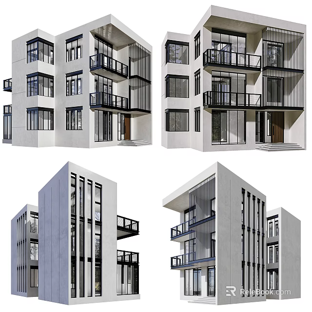 Modern Detached Villa Exterior With Balconies Large Windows And Contemporary Architectural Design 3d model 