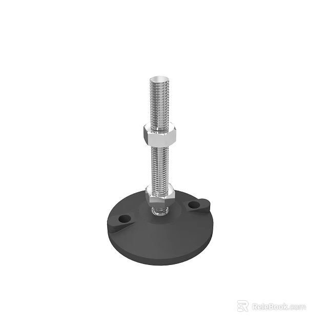 Adjustable Industrial Support Foot With Black Circular Base Metal Bolt And Mounting Holes 3d model 