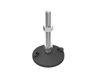 Adjustable Industrial Support Foot With Black Circular Base Metal Bolt And Mounting Holes 3d model
